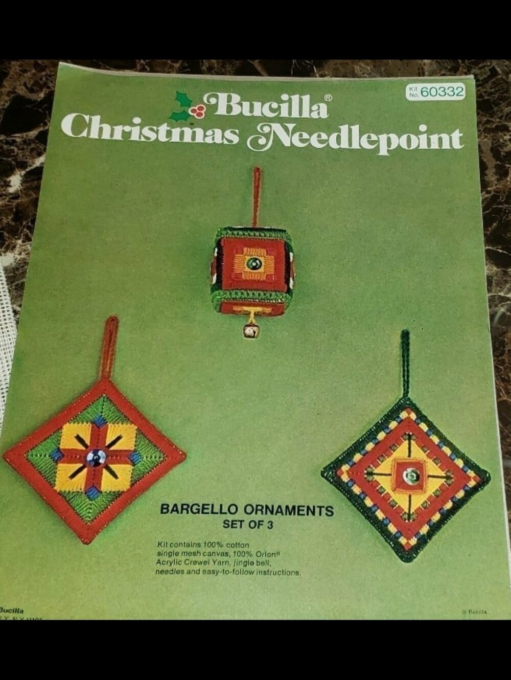 Vintage Mid-Century Bucilla Christmas Needlepoint Bargello Ornaments Set Of (3)